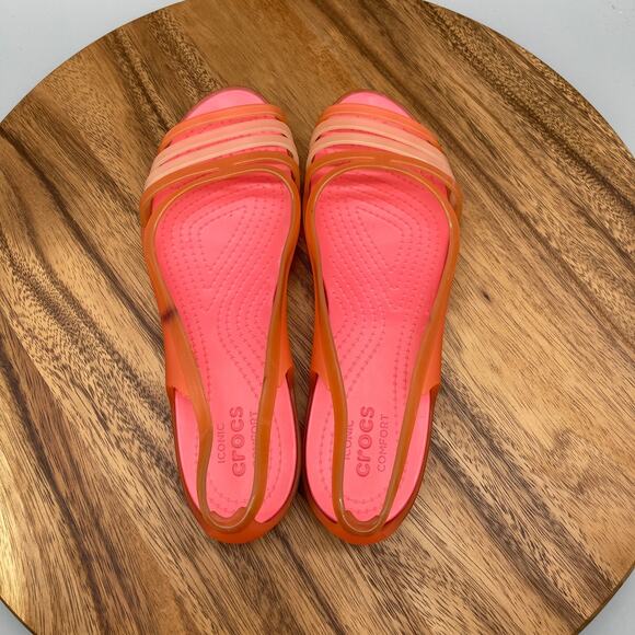 Crocs Isabella Jelly Flats Womens Size 9 Huarache Sandals Pink Casual Comfort - Picture 5 of 8
